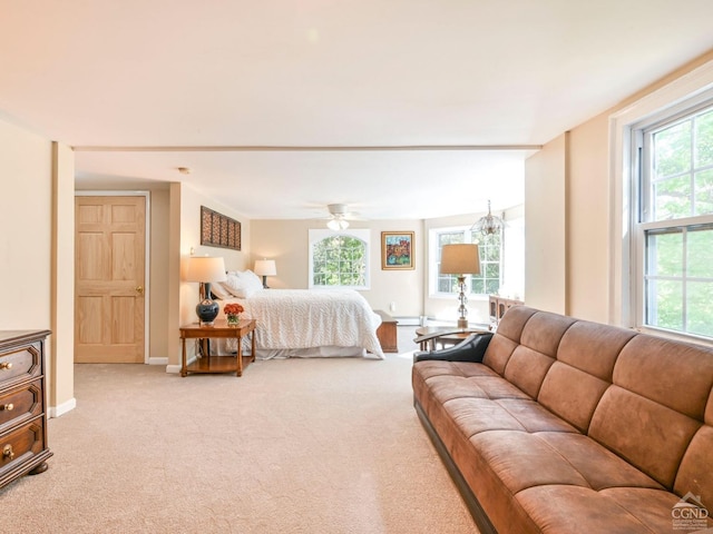 161 Beaver Hill Rd, Gilboa, NY 12076 - bedroom featuring multiple windows, carpet flooring, baseboards, and a ceiling fan
