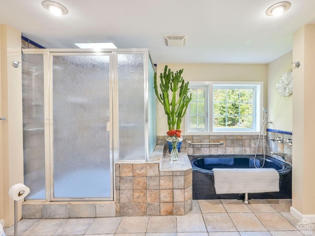 161 Beaver Hill Rd, Gilboa, NY 12076 - bathroom with a shower stall, tile patterned flooring, and a bath