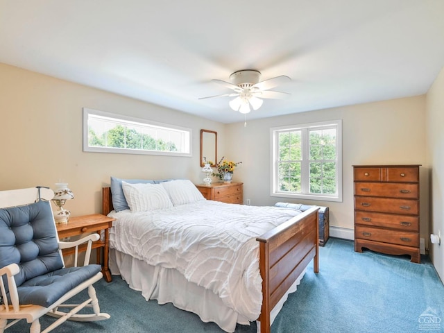 161 Beaver Hill Rd, Gilboa, NY 12076 - carpeted bedroom with baseboard heating and ceiling fan