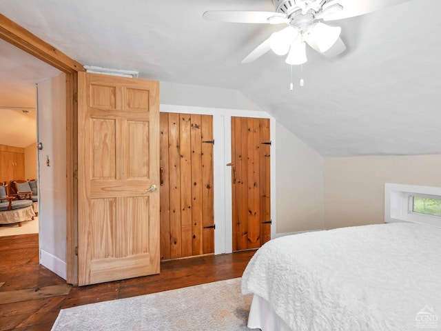 161 Beaver Hill Rd, Gilboa, NY 12076 - bedroom with wood finished floors, lofted ceiling, and ceiling fan