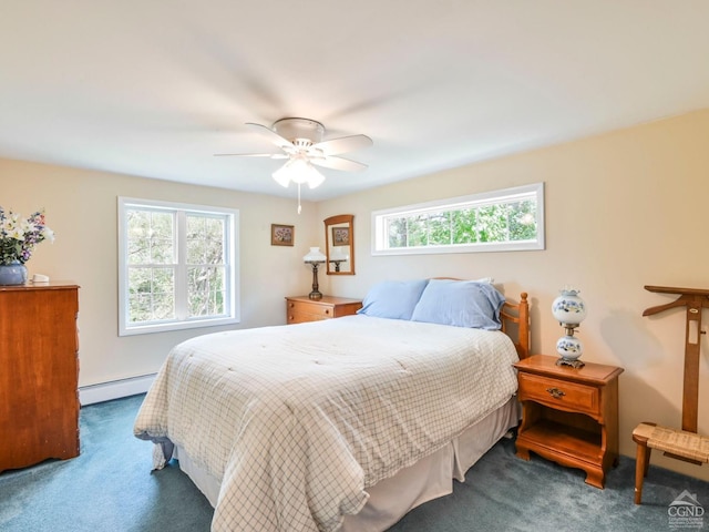 161 Beaver Hill Rd, Gilboa, NY 12076 - carpeted bedroom with baseboard heating and a ceiling fan