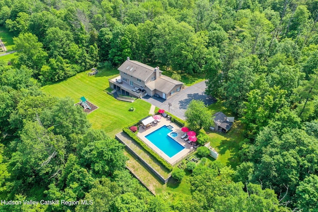 14 Glenerie Ln, Saugerties, NY 12477 - view from above of property featuring a pool and a heavily wooded area
