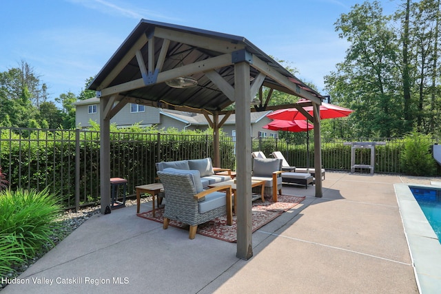 14 Glenerie Ln, Saugerties, NY 12477 - fenced backyard with an outdoor living space, a patio, and a gazebo