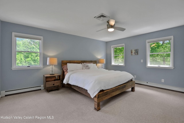 14 Glenerie Ln, Saugerties, NY 12477 - bedroom featuring a baseboard heating unit, carpet, and ceiling fan