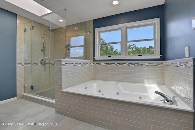 14 Glenerie Ln, Saugerties, NY 12477 - bathroom featuring tile patterned flooring, a stall shower, a whirlpool tub, and recessed lighting