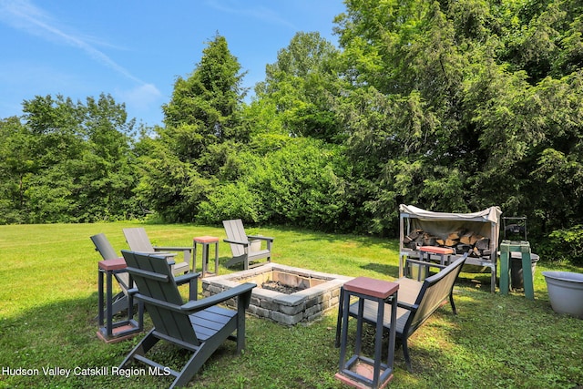 14 Glenerie Ln, Saugerties, NY 12477 - view of grassy yard with a fire pit and a view of trees