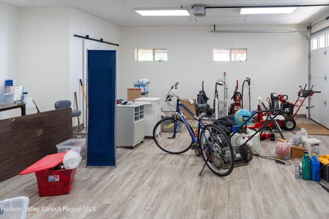 garage with a garage door opener