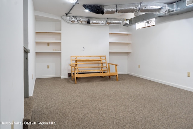 basement with carpet flooring