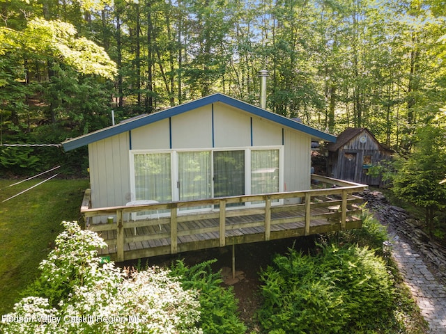 101 Hunter Ln, Hunter, NY 12442 - back of property featuring a wooden deck