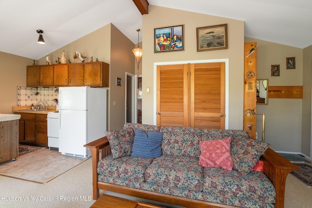 101 Hunter Ln, Hunter, NY 12442 - living room with vaulted ceiling and light carpet