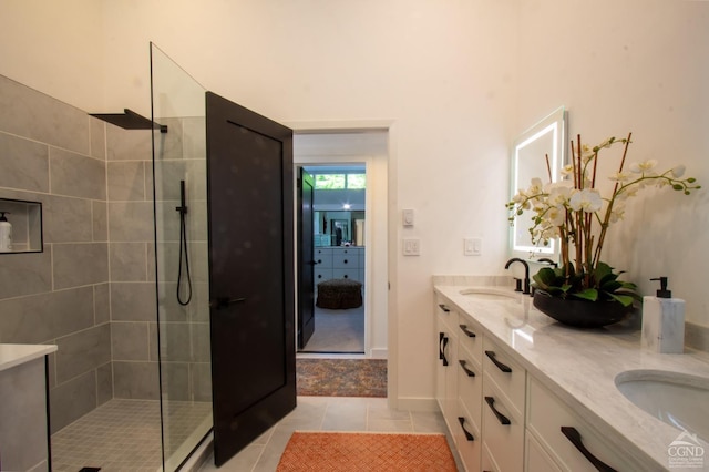 41 Snydertown Rd, Craryville, NY 12521 - full bath featuring walk in shower, double vanity, and tile patterned flooring