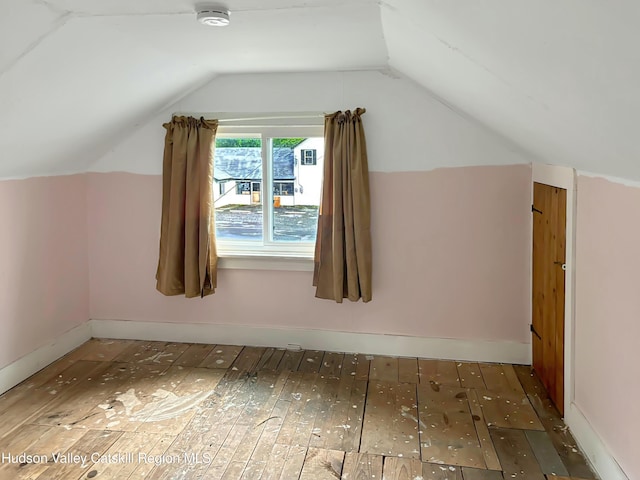 additional living space featuring wood-type flooring and vaulted ceiling