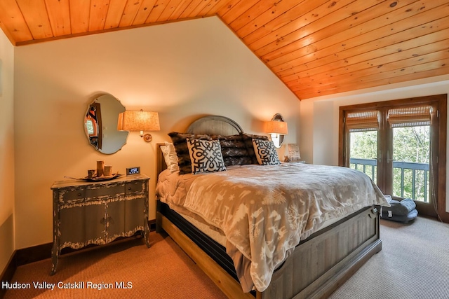 2 Watch Hill Ln Unit 2, Windham, NY 12496 - carpeted bedroom with lofted ceiling, wooden ceiling, and access to outside