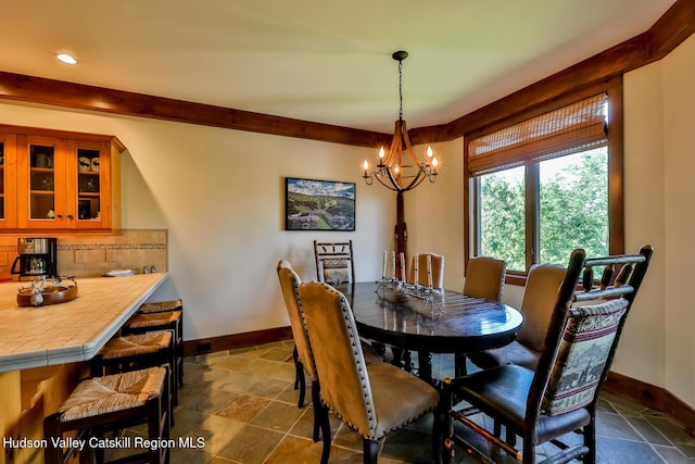 2 Watch Hill Ln Unit 2, Windham, NY 12496 - dining room with a chandelier, stone tile floors, and recessed lighting