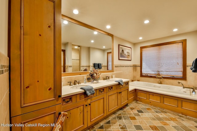 2 Watch Hill Ln Unit 2, Windham, NY 12496 - full bathroom with double vanity, recessed lighting, and a bath