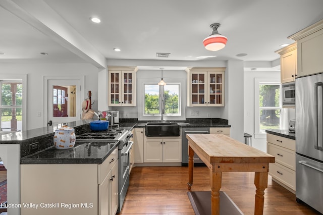 511 County Route 10, Germantown, NY 12526 - kitchen featuring stainless steel appliances, a sink, healthy amount of natural light, a peninsula, and recessed lighting