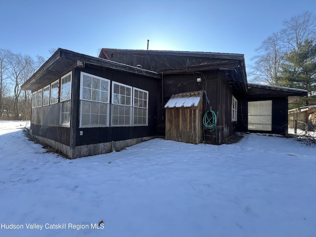 view of snow covered exterior