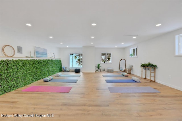 21 Schroon Hill Rd, Kerhonkson, NY 12446 - exercise area with recessed lighting, baseboards, and wood finished floors