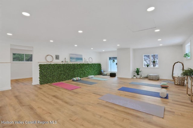 21 Schroon Hill Rd, Kerhonkson, NY 12446 - workout area with recessed lighting, baseboards, and wood finished floors