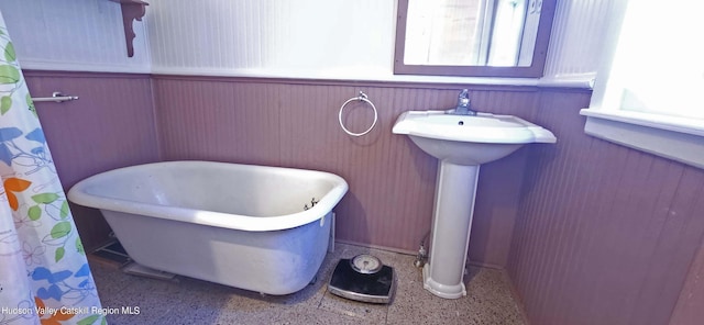 bathroom with a washtub and sink