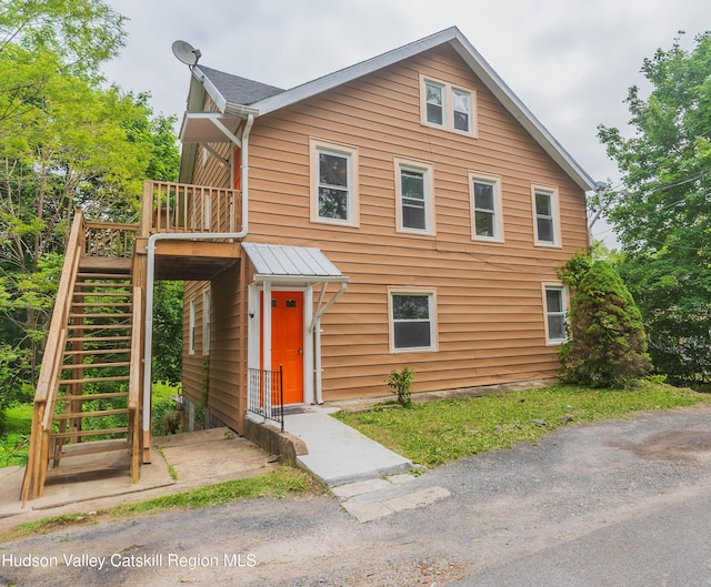 24 Grove St, Cairo, NY 12413 - view of front of house featuring a wooden deck and stairway