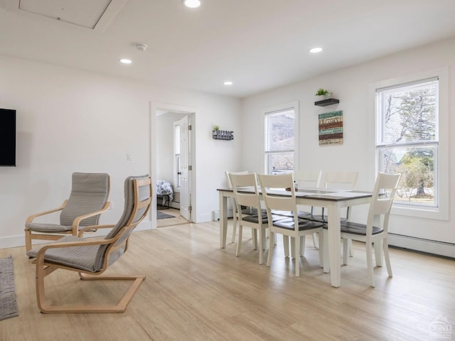 7614 Main St, Hunter, NY 12444 - dining space with light wood-type flooring, recessed lighting, and baseboards
