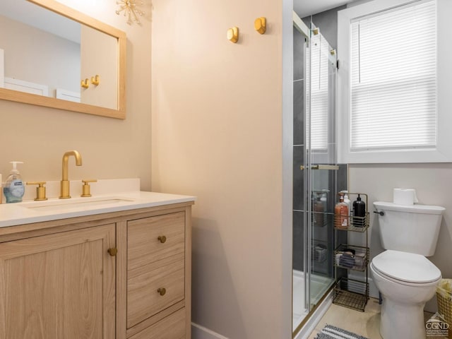7614 Main St, Hunter, NY 12444 - bathroom featuring vanity, toilet, and a stall shower