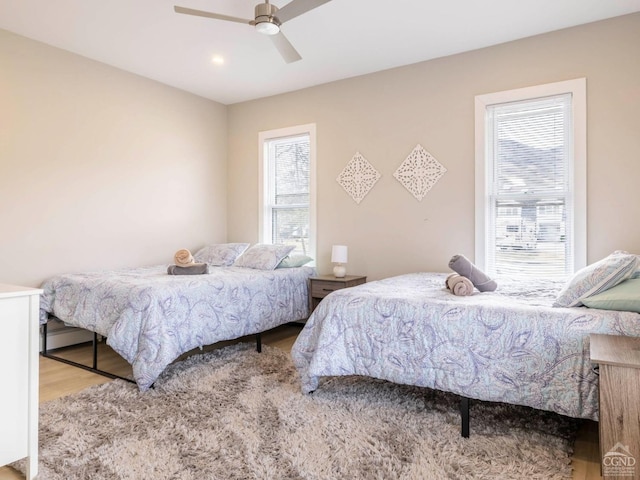 7614 Main St, Hunter, NY 12444 - bedroom featuring wood finished floors, ceiling fan, and recessed lighting