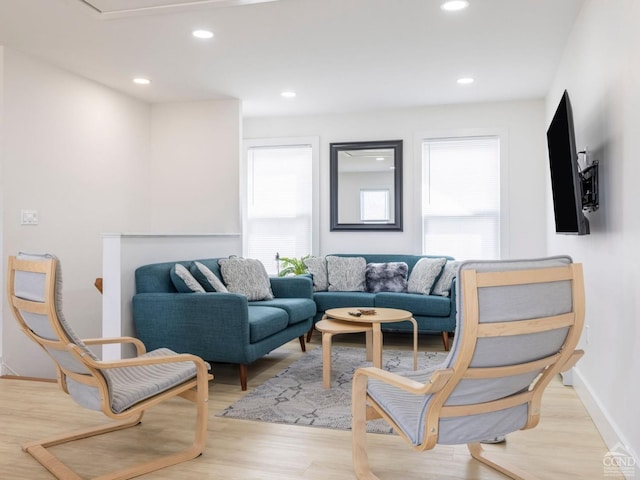 7614 Main St, Hunter, NY 12444 - living area featuring light wood-type flooring, recessed lighting, and baseboards