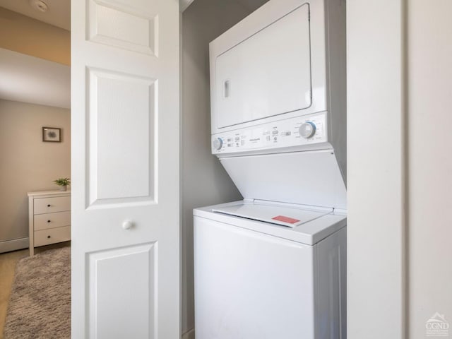7614 Main St, Hunter, NY 12444 - laundry area with stacked washing machine and dryer