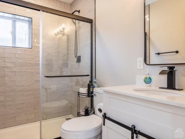 7614 Main St, Hunter, NY 12444 - full bathroom featuring a shower stall, toilet, and vanity