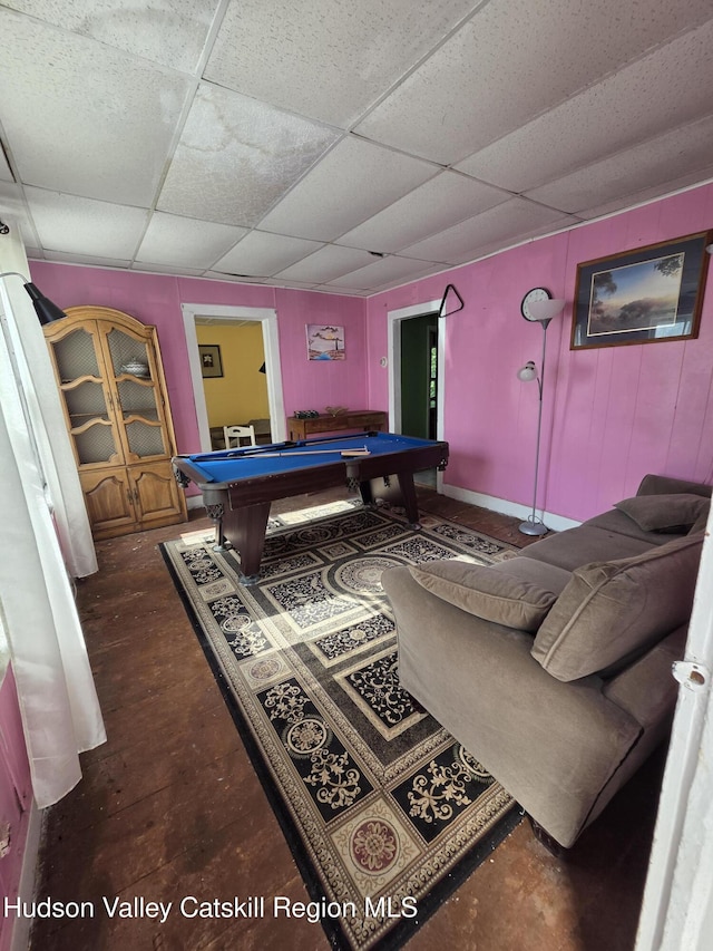 95 Spring St, Catskill, NY 12414 - game room with pool table, a drop ceiling, and concrete flooring
