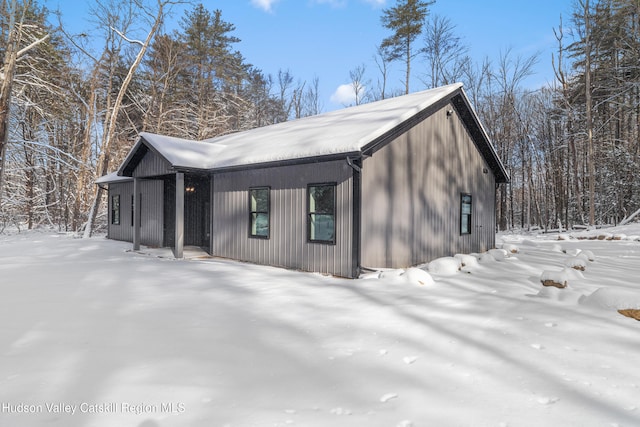 view of snow covered exterior