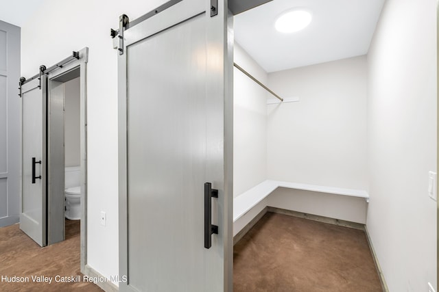 interior space featuring a barn door