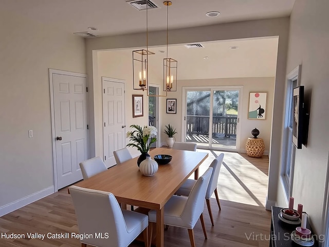 16 Trinity Pl, Rhinebeck, NY 12572 - dining room with wood finished floors, a chandelier, and baseboards