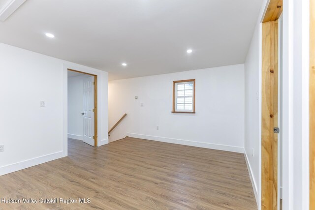 basement featuring wood-type flooring