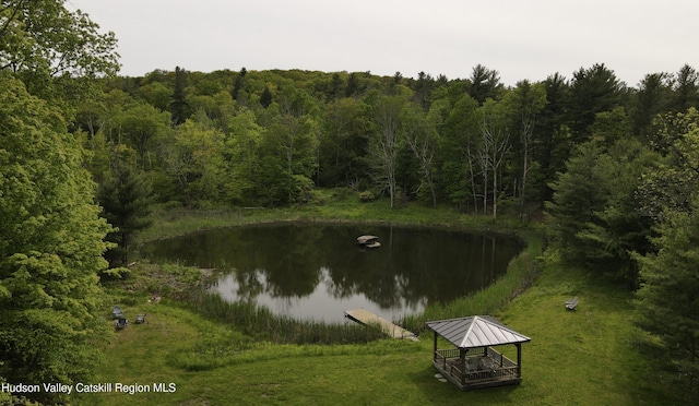 35 Jilroy Ln, Spencertown, NY 12165 - water view with a gazebo and a heavily wooded area