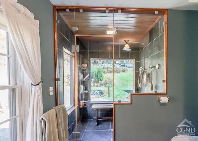 bathroom with plenty of natural light and tile patterned flooring