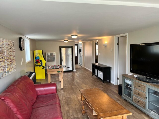 16 Hickory Hill Rd, Windham, NY 12496 - living area with dark wood-type flooring, baseboards, and baseboard heating