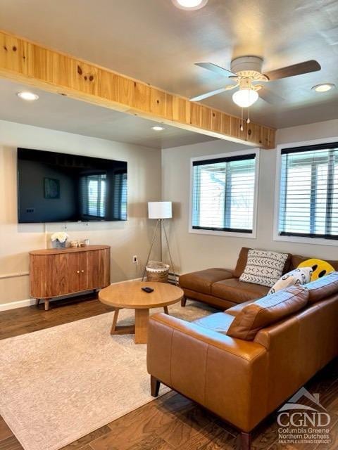 57 Bushnell Ave, Catskill, NY 12414 - living area featuring ceiling fan, wood finished floors, and recessed lighting