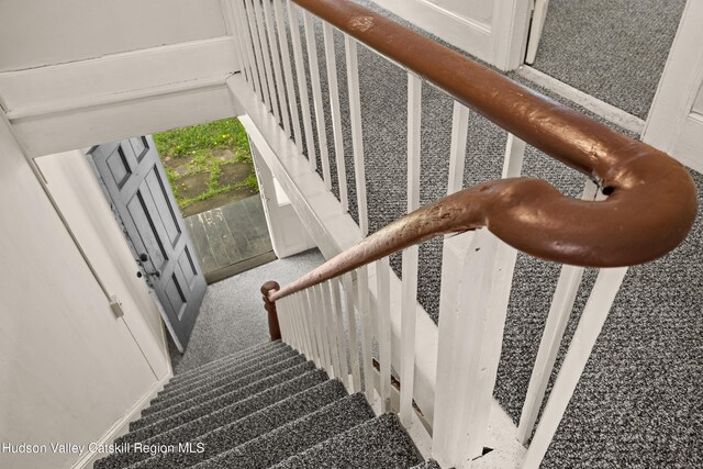 1 Green St, Gilbertsville, NY 13776 - stairway featuring carpet