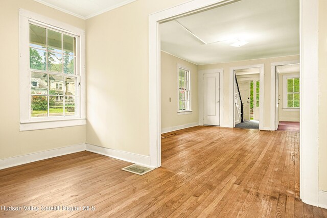 1 Green St, Gilbertsville, NY 13776 - spare room featuring light wood-type flooring, ornamental molding, and plenty of natural light
