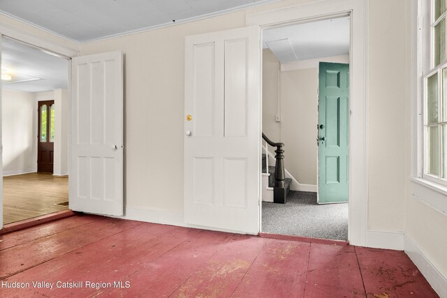1 Green St, Gilbertsville, NY 13776 - spare room featuring baseboards and stairs