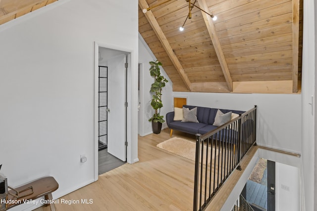 2064 County Highway 8, Denver, NY 12421 - staircase featuring wooden ceiling and wood finished floors