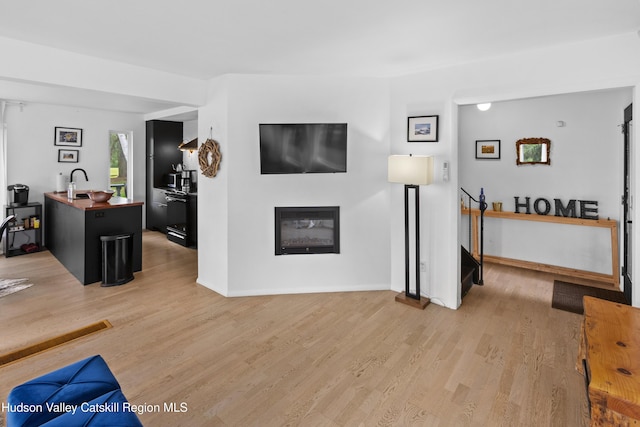 2064 County Highway 8, Denver, NY 12421 - living area with light wood-type flooring and a glass covered fireplace