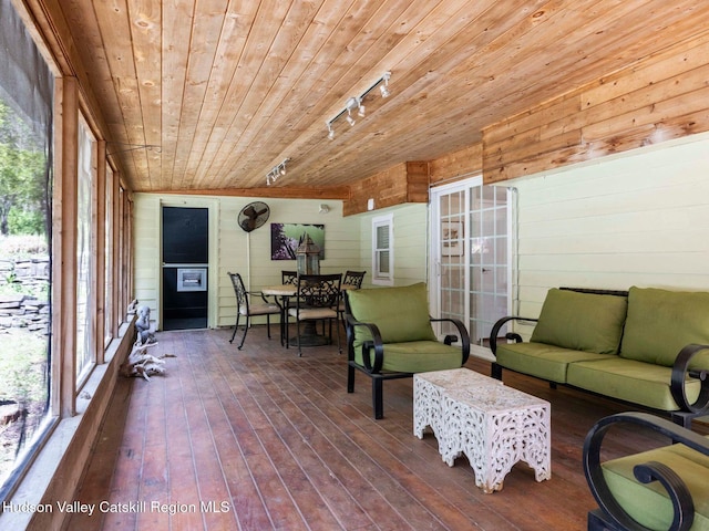 236 Spillway Rd, West Hurley, NY 12491 - sunroom featuring outdoor lounge area, rail lighting, and outdoor dining area