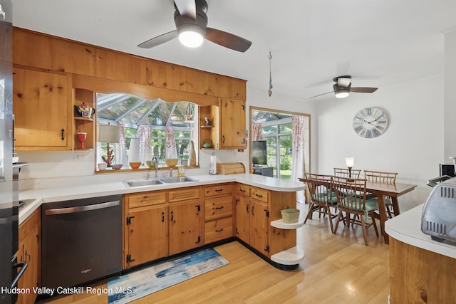 1 Huguenot Rd, Tillson, NY 12486 - kitchen featuring dishwasher, a sink, open shelves, and a ceiling fan