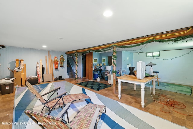 1 Huguenot Rd, Tillson, NY 12486 - below grade area with recessed lighting and stairway