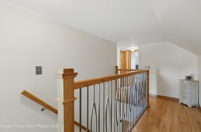 1 Huguenot Rd, Tillson, NY 12486 - hallway with an upstairs landing, light wood-type flooring, and lofted ceiling