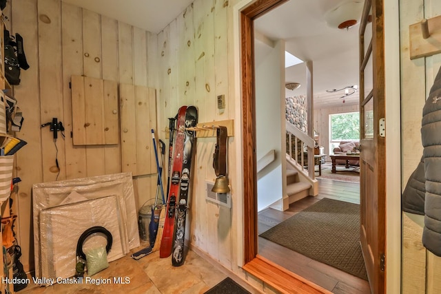 122 Brainard Ridge Rd Unit 14F, Windham, NY 12496 - hallway with stairs and wood finished floors